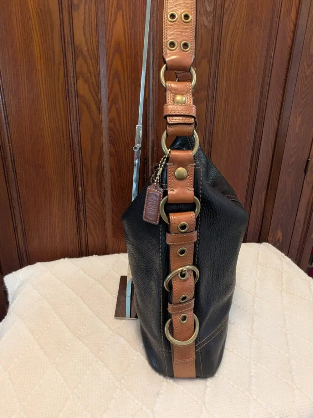 Coach Vintage Shoulder Bag dark brown/Saddle Tan Leather Turn lock 10960